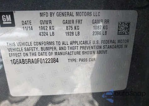 2015 Cadillac Ats Luxury from USA, damaged, VIN 1G6AB5RA0F0122084